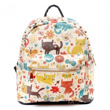 Рюкзак с рисунком кошек Cats Lawn, pu кожа, белый