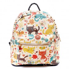 Рюкзак с рисунком кошек Cats Lawn, pu кожа, белый